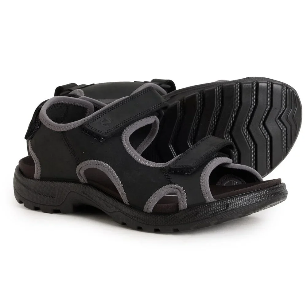 Ecco Men's Onroads Sandal 3 Leather Quick Fasten Straps Fluidform Footbed Black
